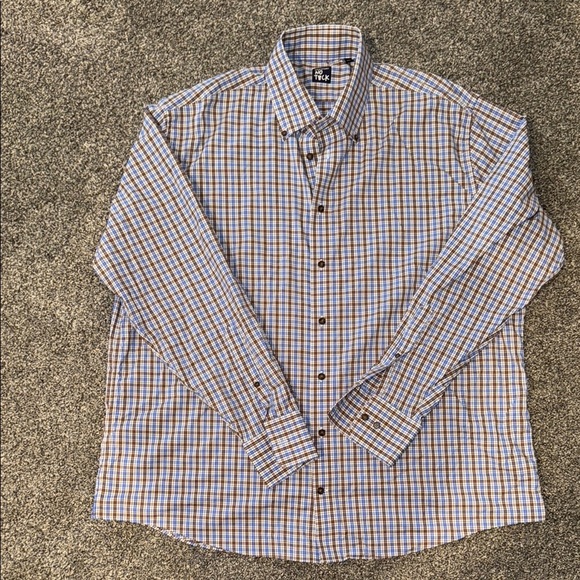 Men's Blue and Brown Checkered Shirt - Picture 1 of 3